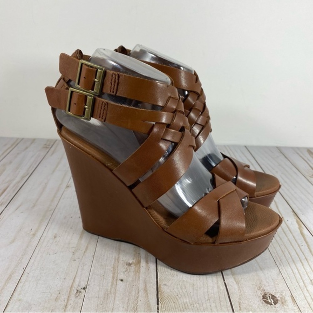 Korks by Kork-Ease Brown Leather Strappy Platform Wedge Sandals 7